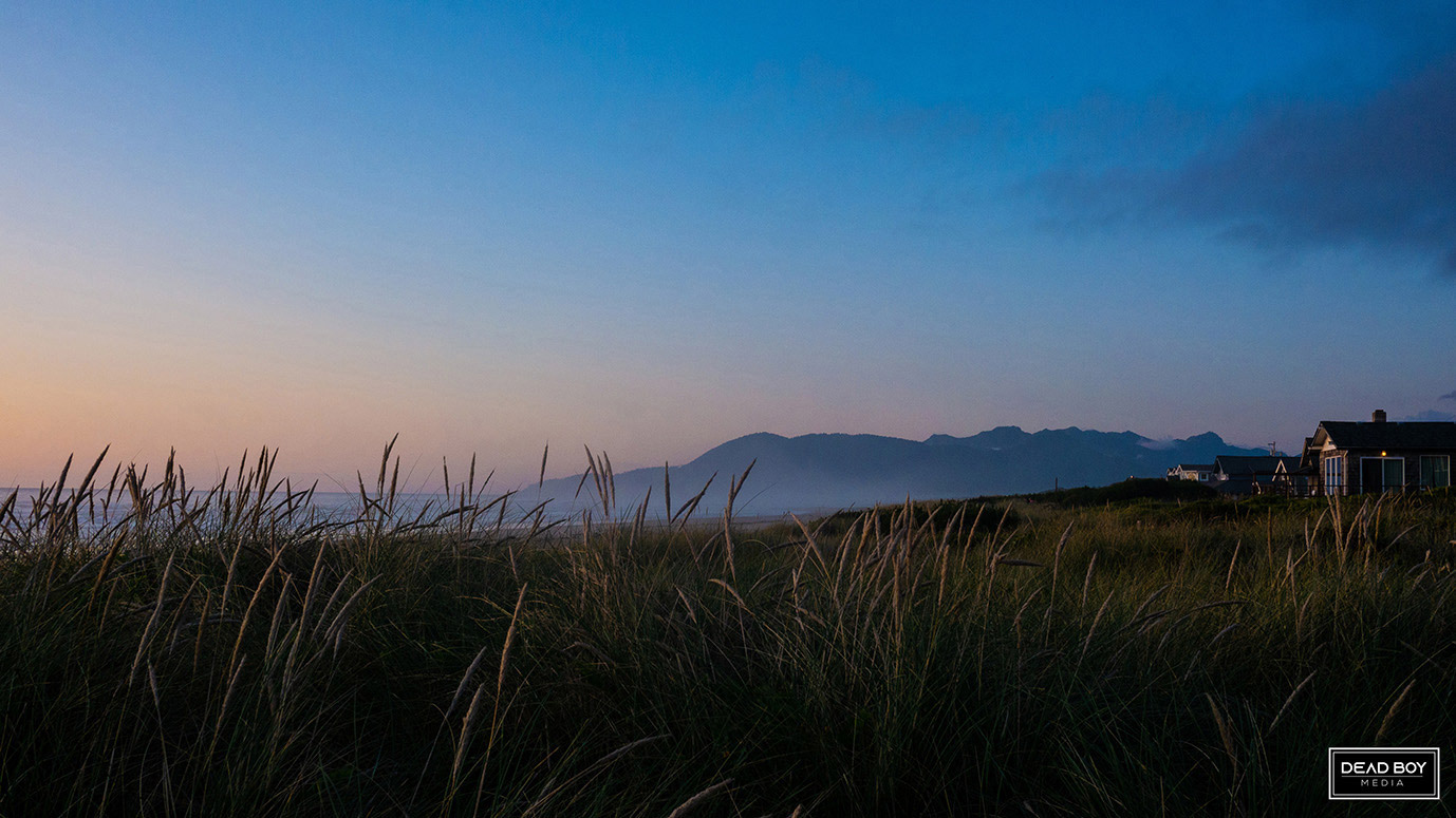 Photo of a beach at sunset.